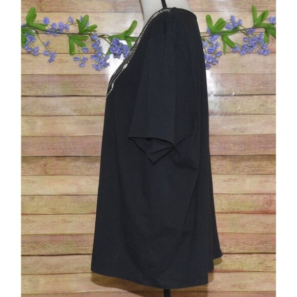 Bob Mackie Wearable Black Short Sleeve Blouse Top Size 2X Silver Necklace Design - Picture 4 of 8